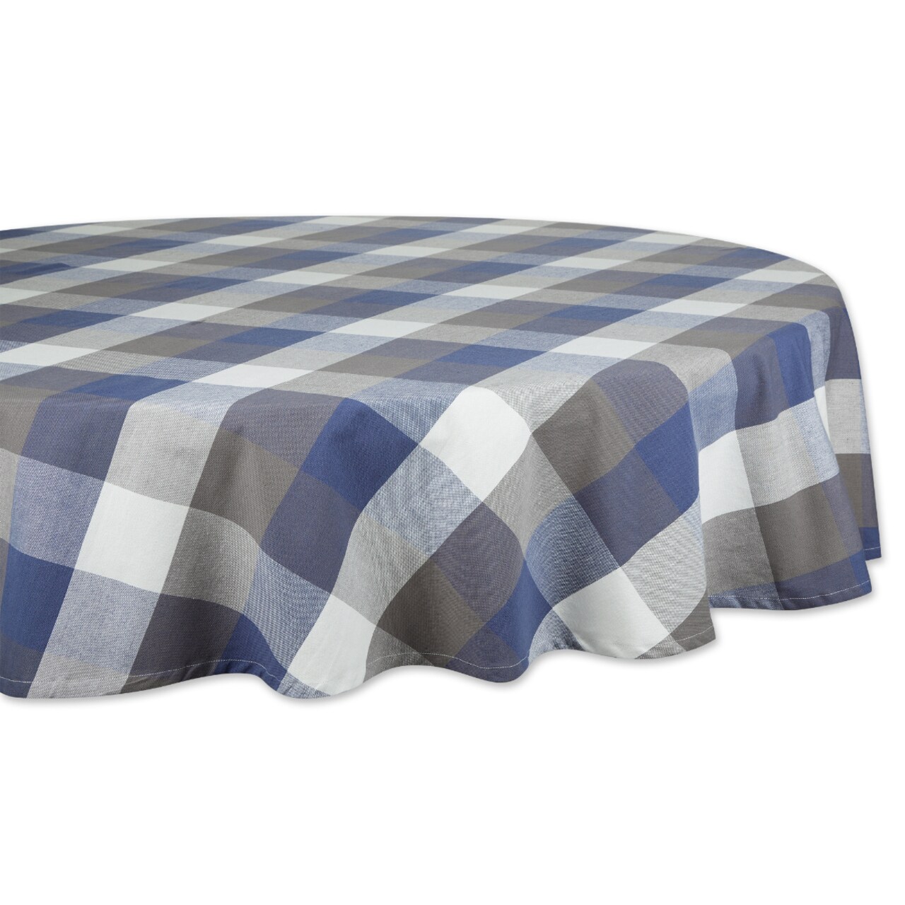 Contemporary Home Living 70&#x22; French Blue and White Tri Color Check Round Tablecloth